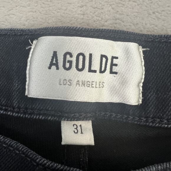 Agolde Jeans Womens 31 Black Denim Nico High Rise Slim Button Fly Stretch Preppy - Picture 7 of 11